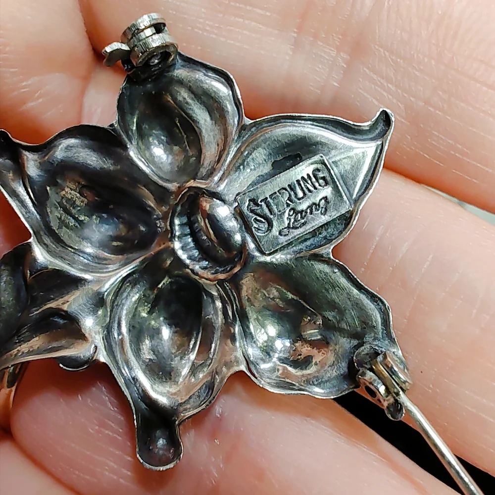 Vintage Sterling Silver LANG Flower Brooch Pin